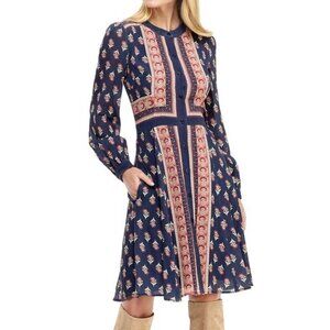 Gal Meets Glam Collection Carlene Print Button Front Long Sleeve Dress